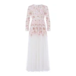 Needle & Thread Wisteria Dot Long Sleeve Gown in Swan White - Dresses - British Luxury Evening Wear at Luxury Shoes 