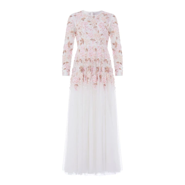 Needle & Thread Wisteria Dot Long Sleeve Gown in Swan White - Dresses - British Luxury Evening Wear at Luxury Shoes 