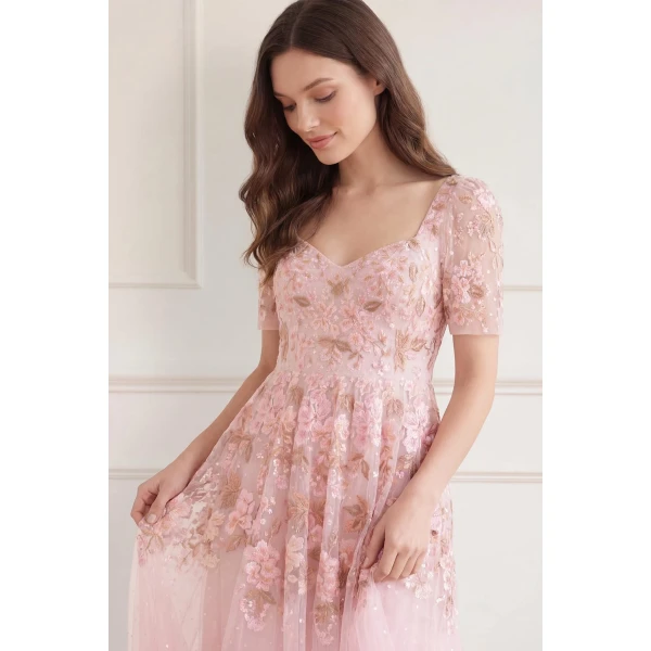 Needle & Thread Wisteria Dot Short Sleeve Ballerina Dress in Shell Pink - Dresses - British Luxury Evening Wear at Luxury Shoes 