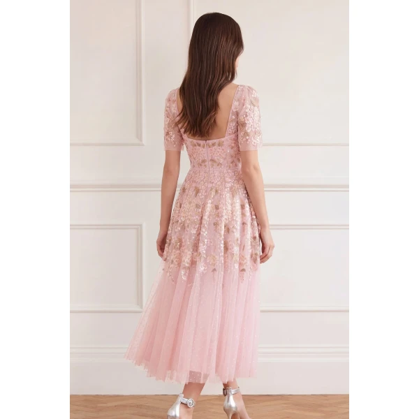 Needle & Thread Wisteria Dot Short Sleeve Ballerina Dress in Shell Pink - Dresses - British Luxury Evening Wear at Luxury Shoes 