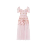 Needle & Thread Wisteria Dot Short Sleeve Ballerina Dress in Shell Pink - Dresses - British Luxury Evening Wear at Luxury Shoes 