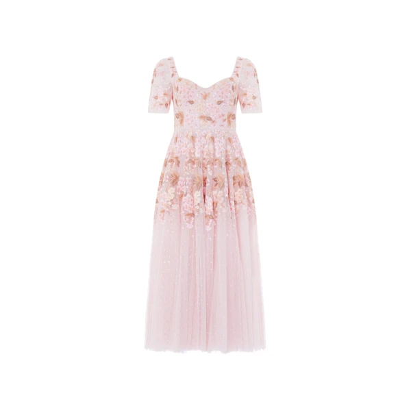 Needle & Thread Wisteria Dot Short Sleeve Ballerina Dress in Shell Pink - Dresses - British Luxury Evening Wear at Luxury Shoes 