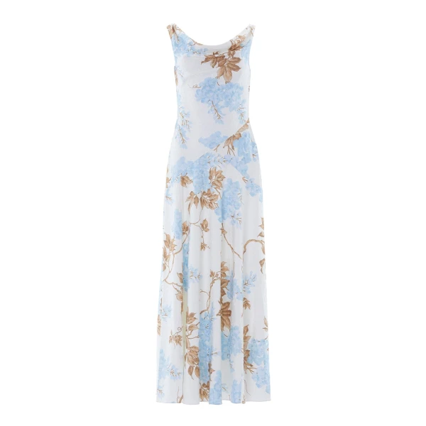 Needle & Thread Wisteria Jacquard Cowl Neck Gown in Optic White/Blue - Dresses - British Luxury Evening Wear at Luxury Shoes 