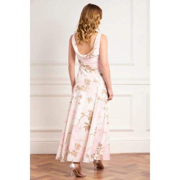 Needle & Thread Wisteria Jacquard Cowl Neck Gown in Optic White/Pink - Dresses - British Luxury Evening Wear at Luxury Shoes 