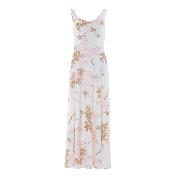 Needle & Thread Wisteria Jacquard Cowl Neck Gown in Optic White/Pink - Dresses - British Luxury Evening Wear at Luxury Shoes 