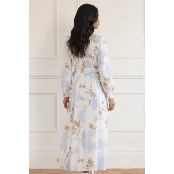 Needle & Thread Wisteria Jacquard Long Sleeve Shirt Dress in Optic White/Blue - Dresses - British Luxury Evening Wear at Luxury Shoes 