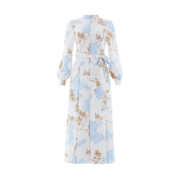 Needle & Thread Wisteria Jacquard Long Sleeve Shirt Dress in Optic White/Blue - Dresses - British Luxury Evening Wear at Luxury Shoes 