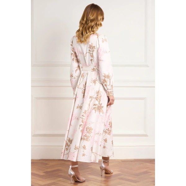 Needle & Thread Wisteria Jacquard Long Sleeve Shirt Dress in Optic White/Pink - Dresses - British Luxury Evening Wear at Luxury Shoes 