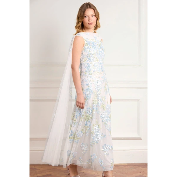 Needle & Thread Wisteria Sequin Ankle Gown in Swan White/Blue - Dresses - British Luxury Evening Wear at Luxury Shoes 