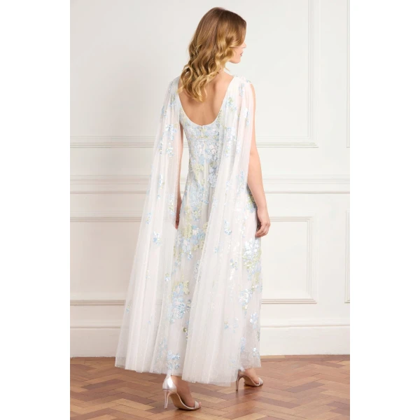 Needle & Thread Wisteria Sequin Ankle Gown in Swan White/Blue - Dresses - British Luxury Evening Wear at Luxury Shoes 