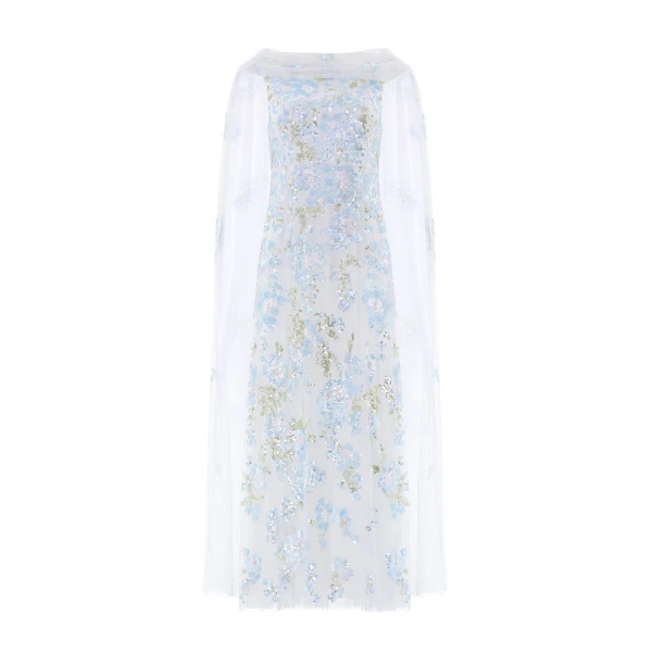 Needle & Thread Wisteria Sequin Ankle Gown in Swan White/Blue - Dresses - British Luxury Evening Wear at Luxury Shoes 