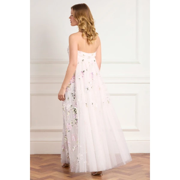Needle & Thread Wisteria Sequin Strapless Cape Gown in Swan White/Pink - Dresses - British Luxury Evening Wear at Luxury Shoes 