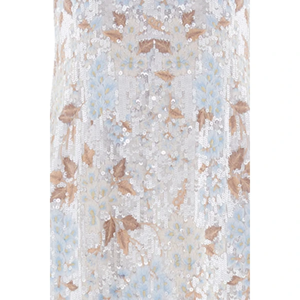 Needle & Thread Wisteria Shimmer Georgette Ankle Gown in Cream/Blue - Dresses - British Luxury Evening Wear at Luxury Shoes 