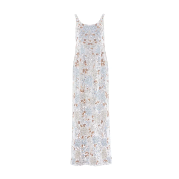 Needle & Thread Wisteria Shimmer Georgette Ankle Gown in Cream/Blue - Dresses - British Luxury Evening Wear at Luxury Shoes 