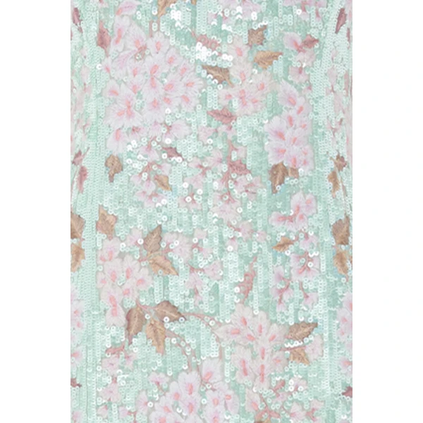 Needle & Thread Wisteria Shimmer Georgette Ankle Gown in Soft Mint/Pink - Dresses - British Luxury Evening Wear at Luxury Shoes 