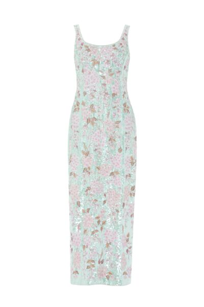 Needle & Thread Wisteria Shimmer Georgette Ankle Gown in Soft Mint/Pink - Dresses - British Luxury Evening Wear at Luxury Shoes 