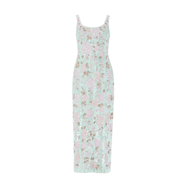 Needle & Thread Wisteria Shimmer Georgette Ankle Gown in Soft Mint/Pink - Dresses - British Luxury Evening Wear at Luxury Shoes 