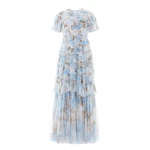 Needle & Thread Wisteria Valentine Ruffle Gown in Optic White/Blue - Dresses - British Luxury Evening Wear at Luxury Shoes 