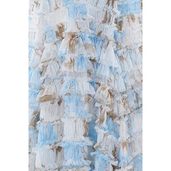 Needle & Thread Wisteria Valentine Ruffle Gown in Optic White/Blue - Dresses - British Luxury Evening Wear at Luxury Shoes 