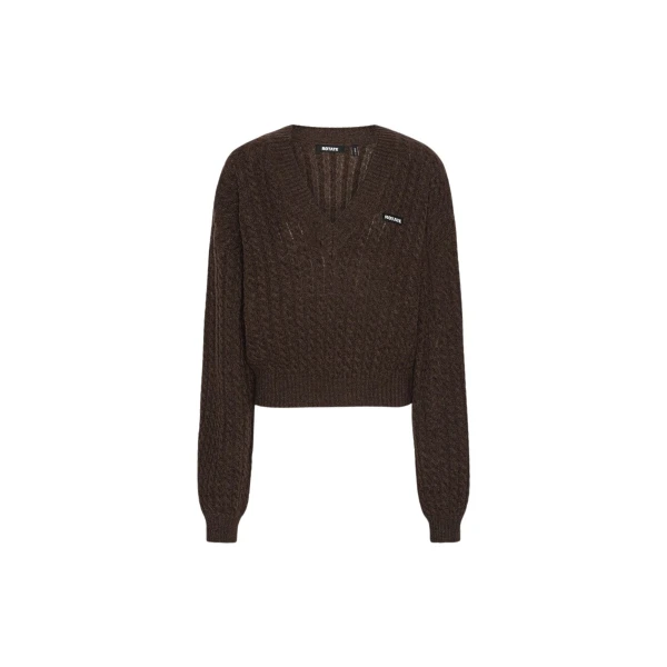Cable V-neck Sweater Dark Brown