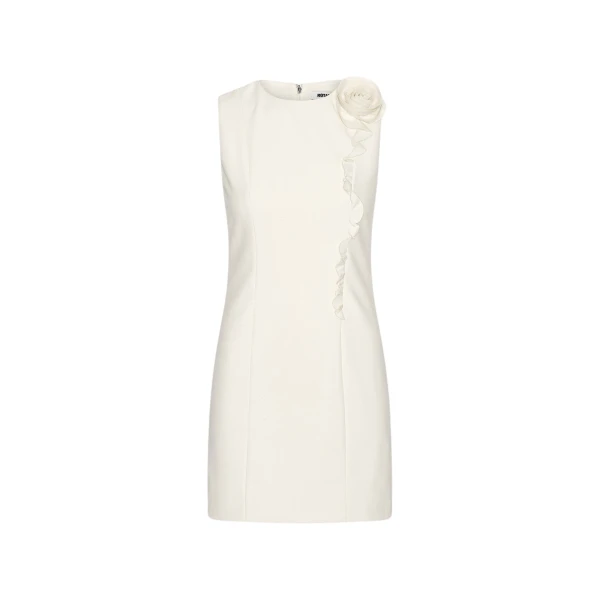 Crepe Mini Flower Dress White