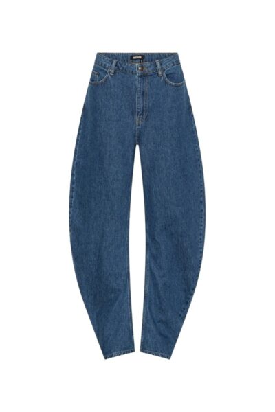 Draped Barrel Leg Jeans Blue
