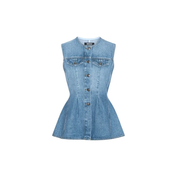 Flared Denim Top Medium Blue