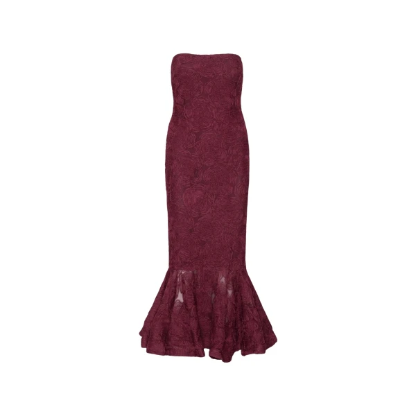 Flower Mesh Flounce Dress Bordeaux