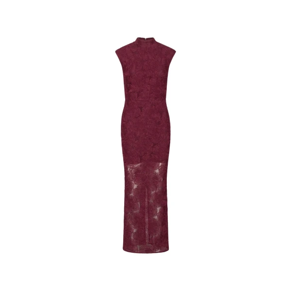 Flower Mesh Maxi Dress Bordeaux