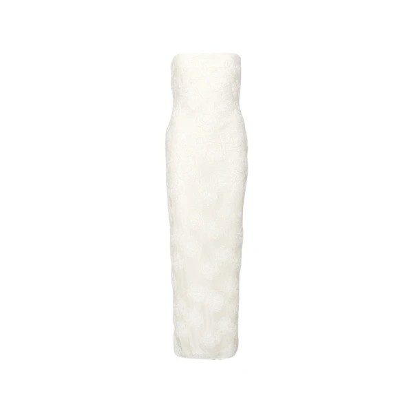 Flower Mesh Tube Dress Egret White