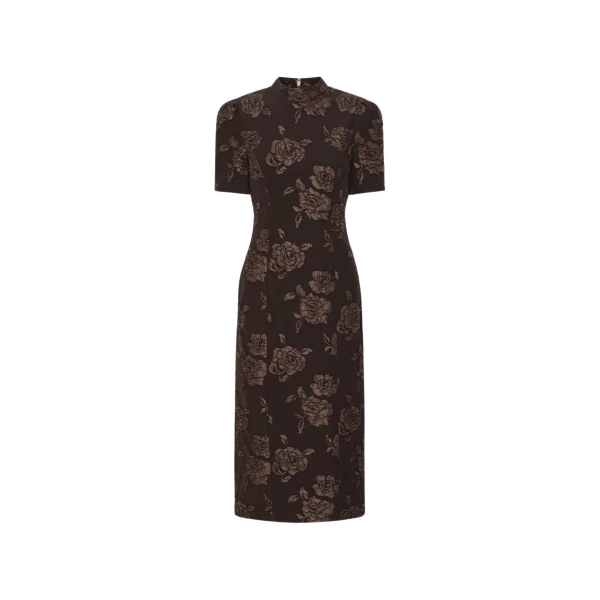 Jacquard Midi Dress Dark Brown
