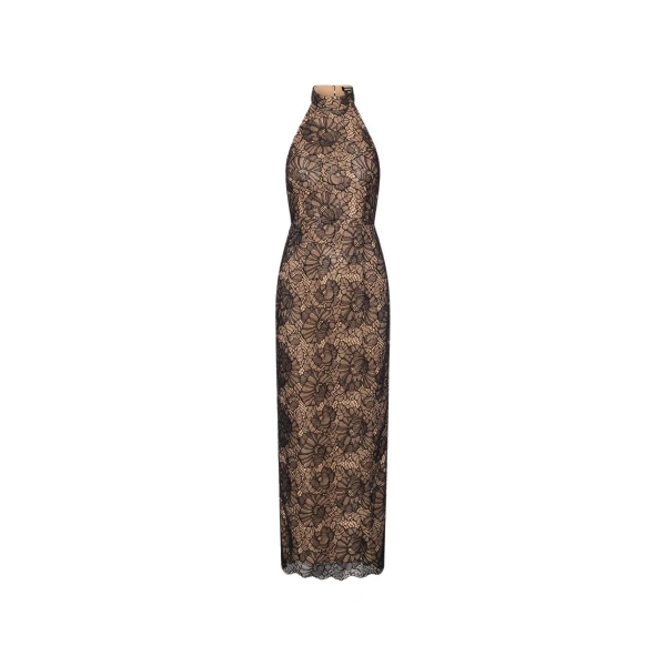 Lace Halterneck Dress Black