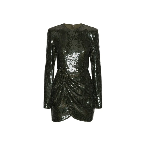 Sequins Ls Mini Dress Dark Green