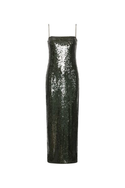 Sequins Maxi Slip Dress Dark Green