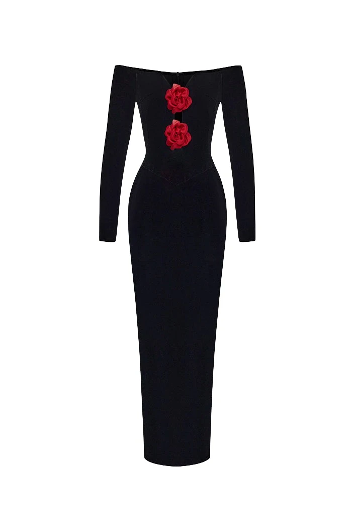 Rasario-Black-Velvet-midi-dress-with-chiffon-red-flowers-in-Black-at-Coveti89564_nobg Rasario