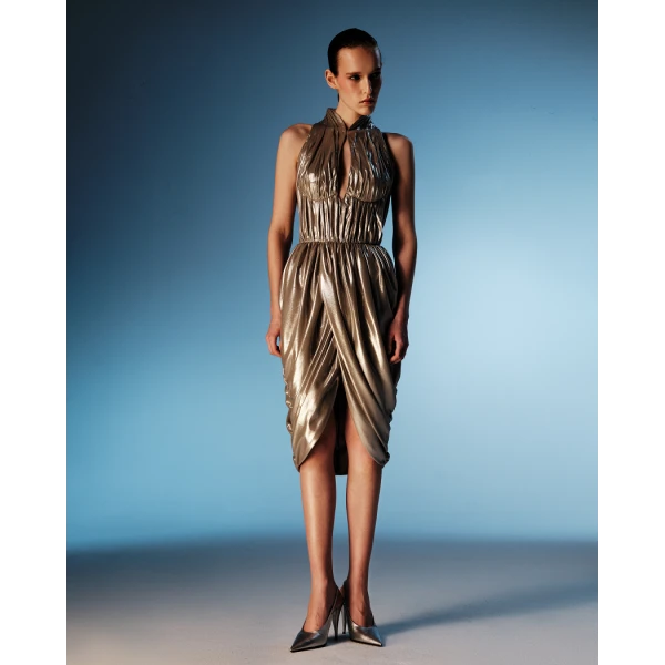 draped chiffon mini dress