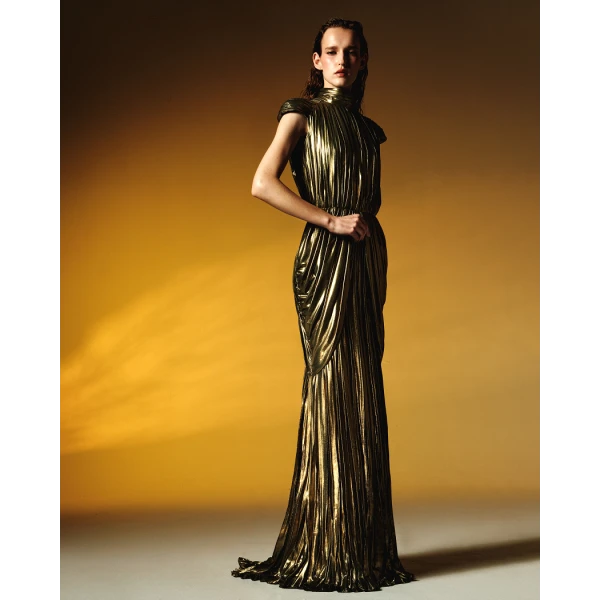 draped chiffon maxi dress