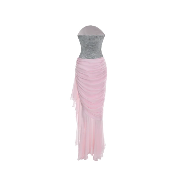 silver and light pink evening dress