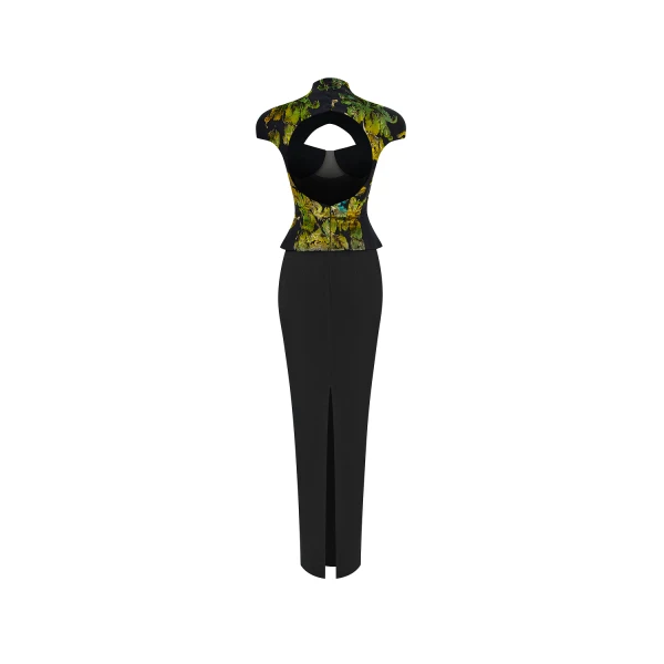 black and green evening dress