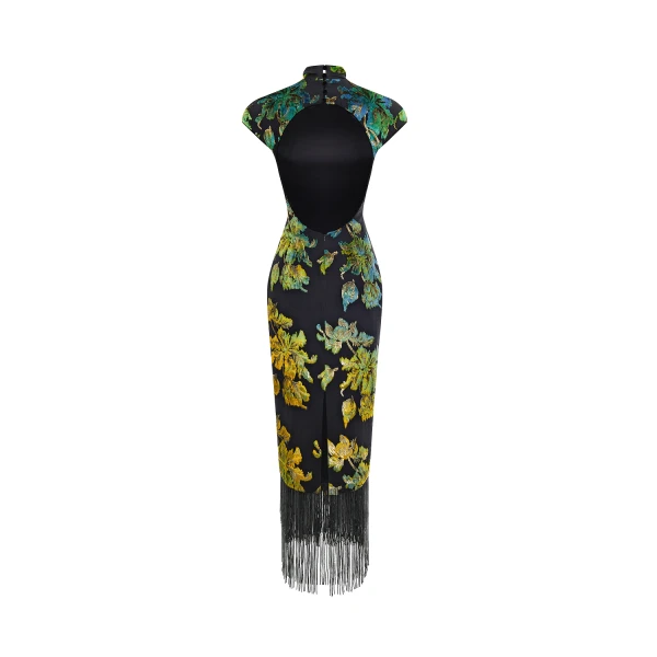 black and green evening dress