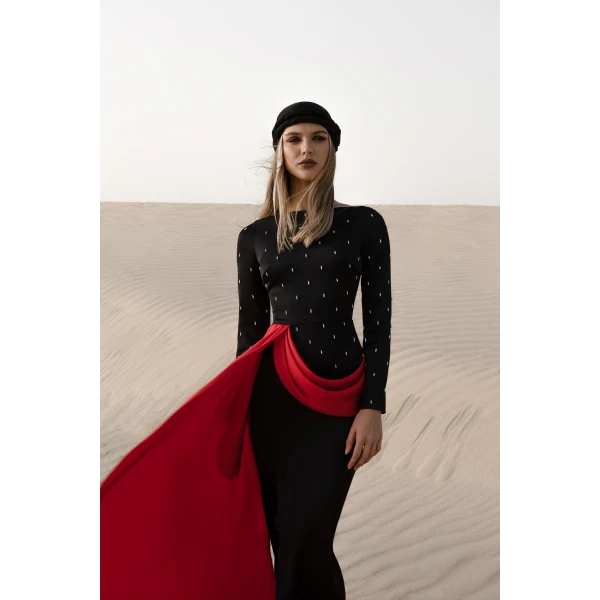 black and red evening dress