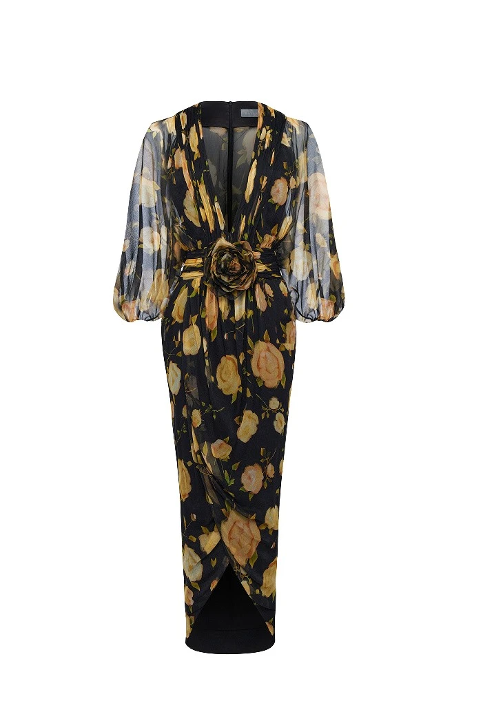 Rasario-Multicolour-Printed-silk-chiffon-draped-midi-dress-in-Black-and-Yellow-at-Coveti29718_nobg Rasario