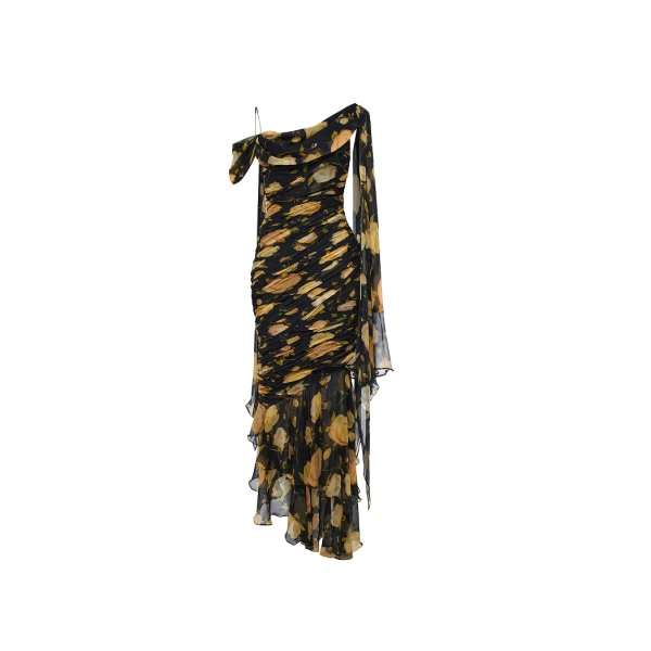 black and yellow evening dress