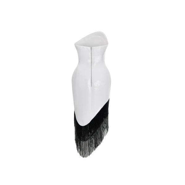 white and black evening dress