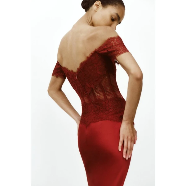 burgundy evening dress