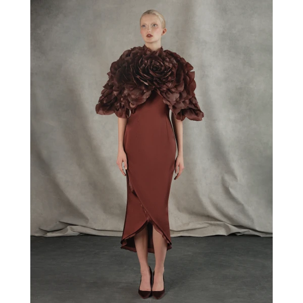 satin and silk organza midi dress
