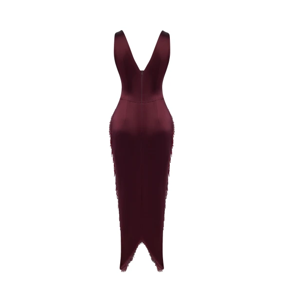 burgundy evening dress