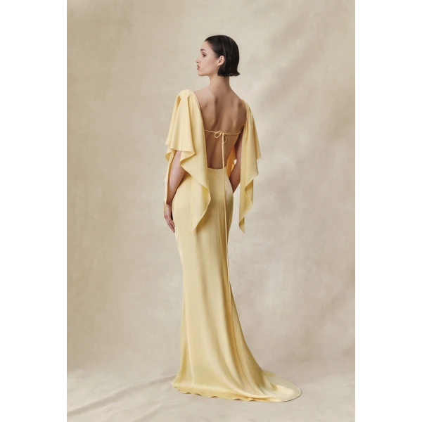 viscose crepe maxi dress with draping and open back