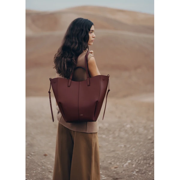 Polène Cyme Tote in Black Cherry Cyme Tote in Black Cherry - Totes & Top-Handle Bags - Parisian Luxury Leather Bag at Luxury Shoes 