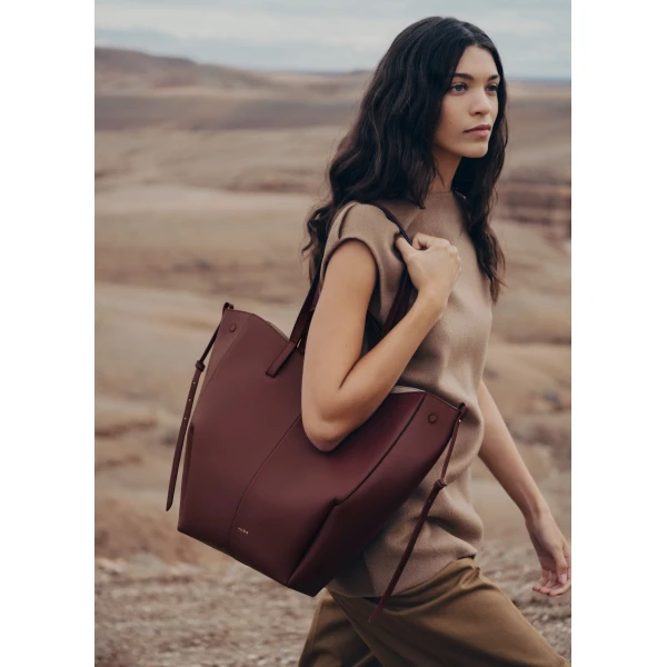 Polène Cyme Tote in Black Cherry Cyme Tote in Black Cherry - Totes & Top-Handle Bags - Parisian Luxury Leather Bag at Luxury Shoes 
